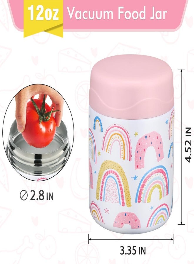 wiwens 12oz Soup Thermo for Hot Food Kids Insulated Food Jar Wide Mouth Lunch Container Leak Proof Stainless Steel Vacuum Bento Box for School Office Travel Outdoors White-Rainbow - Image 5